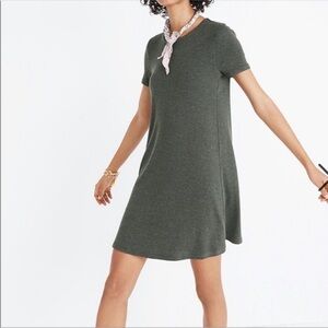 Madewell Green Ribbed Swing Tee Shirrt Dress Size XS Hunter Green